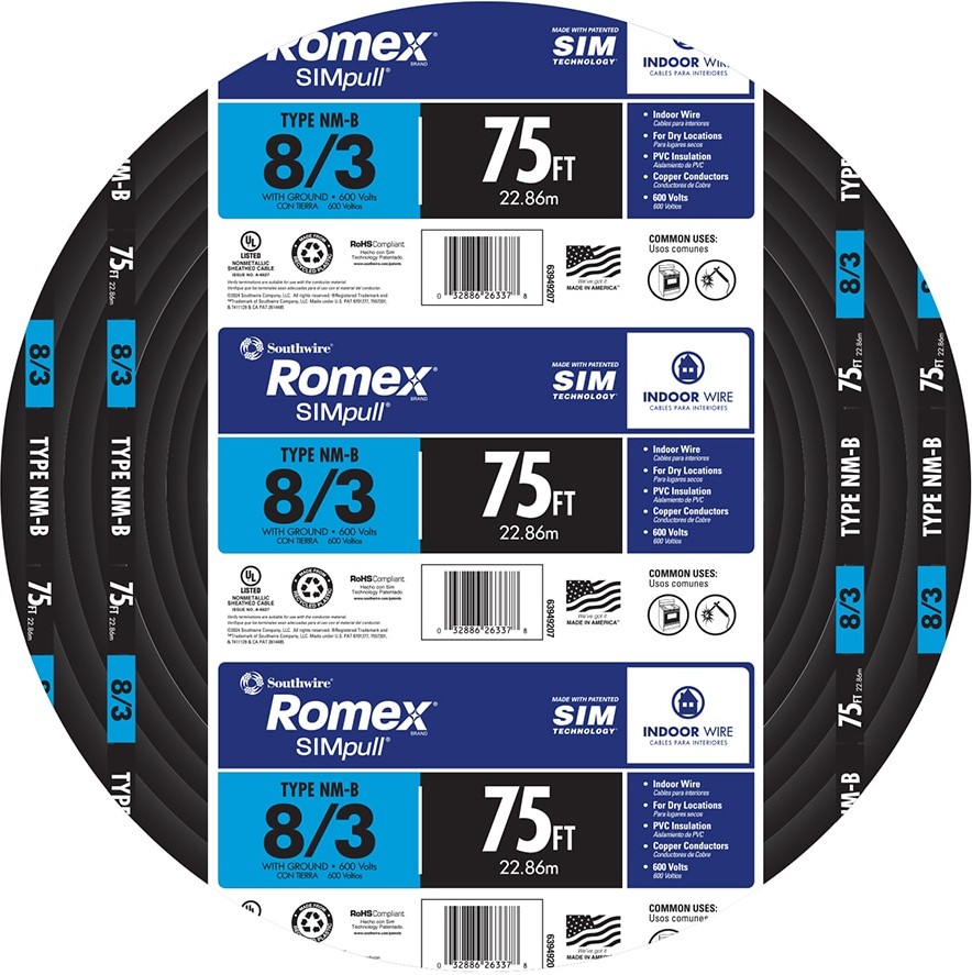 75-ft 8 / 3 / Romex SIMpull Stranded Indoor CU NM-B W/G Individual